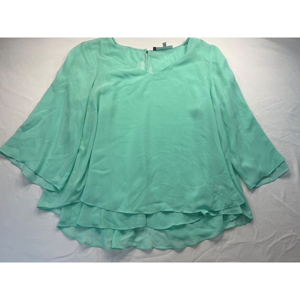 Jennifer Lopez Womens Mint Green Chiffon Tiered Layered Bell Sleeve V-Neck